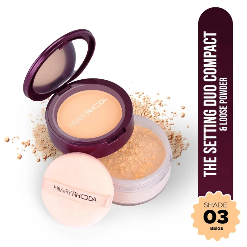 Hilary Rhoda Compact & Loose Powder | Beige | 2-in-1 Setting Powder for Oil Control & Matte Finish | Weightless | Blends Effortlessly | Long-Lasting | Hides Imperfections | for Indian Skintone | (Shade 03) 32g thumbnail 2